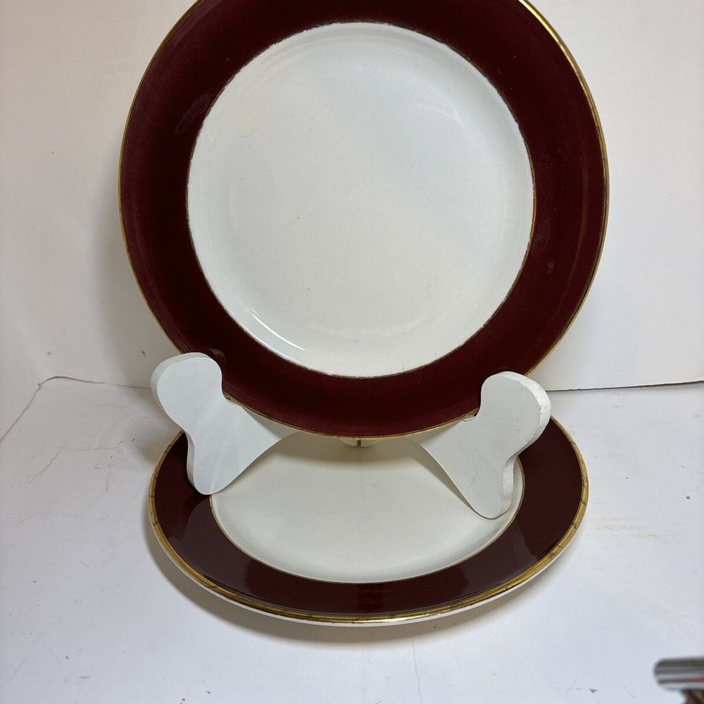 2 Vintage Dinner Plates Restaurant Ware China Burgundy 10 In. Brighton Falls
